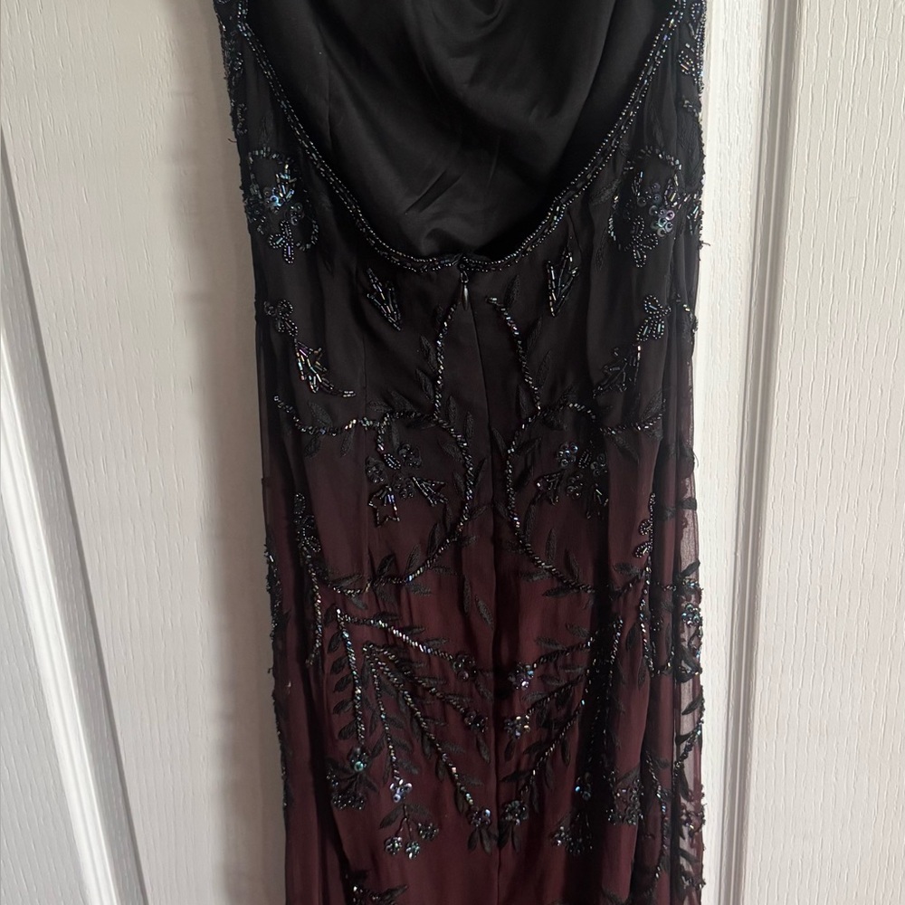 Elegant Black and Red Beaded Evening Dress - Picture 2 of 11